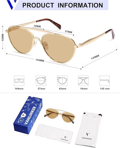 Vanlinker استقطاب Aviator Metal Metal Gey Eye Sunglasses for Women Men Retro Vintage Shades VL9868 in Kuwait