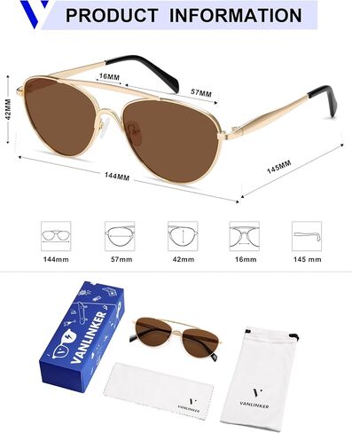 Vanlinker استقطاب Aviator Metal Metal Gey Eye Sunglasses for Women Men Retro Vintage Shades VL9868 in Kuwait