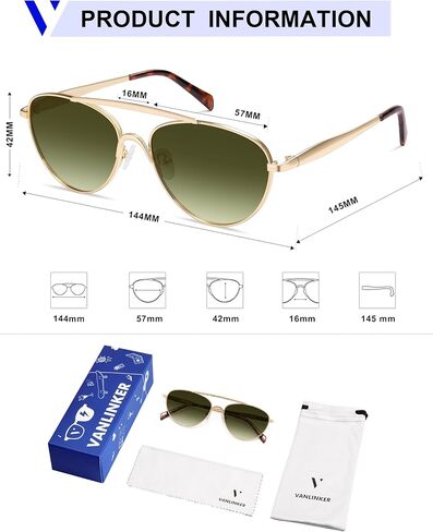 Vanlinker استقطاب Aviator Metal Metal Gey Eye Sunglasses for Women Men Retro Vintage Shades VL9868 in Kuwait