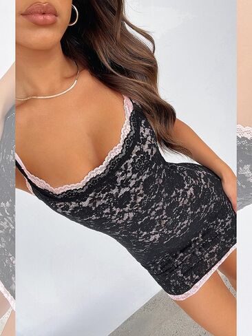 Sheer Mesh Lace Bodycon Mini Dresses for Women Going Out Dress Summer Short Rave Club Cocktail Party Slip Dresses in Saudi Arabia