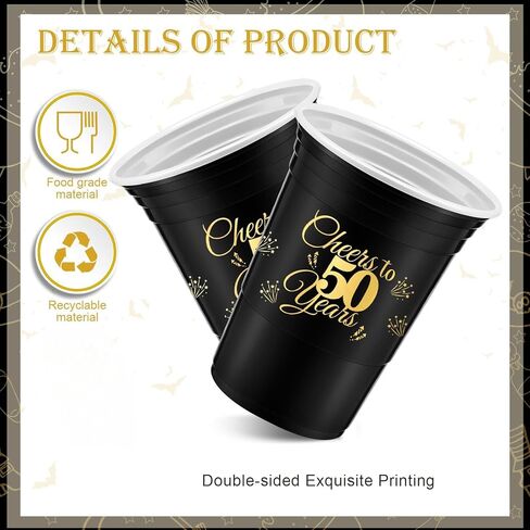 Mifoci 100 Pack Cheers to 40 50 60 70 Years Birthday Cups 16 oz Disposable Party Cups Decorations for Birthday Party Favors Men Women Wedding Anniversary Supplies(50th) in Kuwait