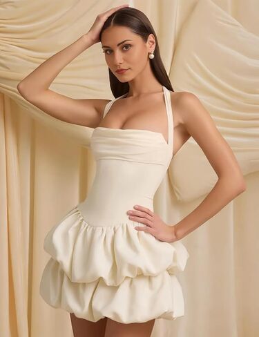 ForElise Short Homecoming Dresses 2025 Halter Double Layered Bubble Mini Dress in Saudi Arabia