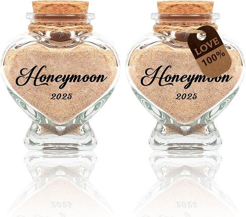 2 Pcs Honeymoon Sand Keepsake Jar 2025 Heart-shaped Sand Bottles Keepsake Glass Bottles Decorative Jars Bridal Shower Wedding Engagement Gifts for Her Him Man Women Couples Newlywed in Saudi Arabia