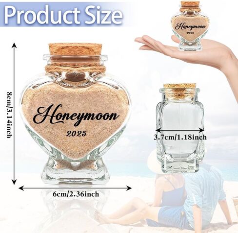 2 Pcs Honeymoon Sand Keepsake Jar 2025 Heart-shaped Sand Bottles Keepsake Glass Bottles Decorative Jars Bridal Shower Wedding Engagement Gifts for Her Him Man Women Couples Newlywed in Saudi Arabia