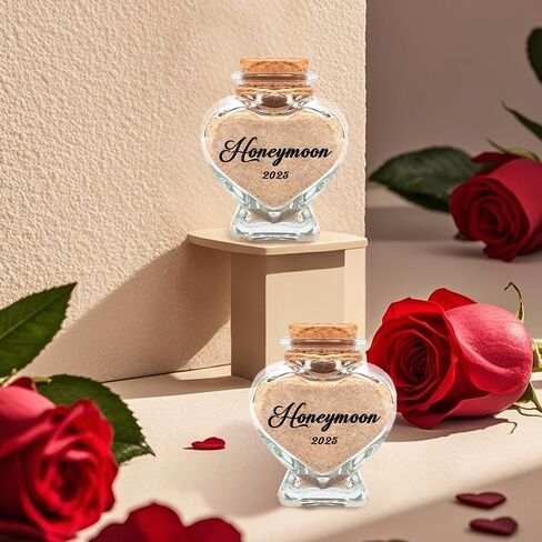 2 Pcs Honeymoon Sand Keepsake Jar 2025 Heart-shaped Sand Bottles Keepsake Glass Bottles Decorative Jars Bridal Shower Wedding Engagement Gifts for Her Him Man Women Couples Newlywed in Saudi Arabia