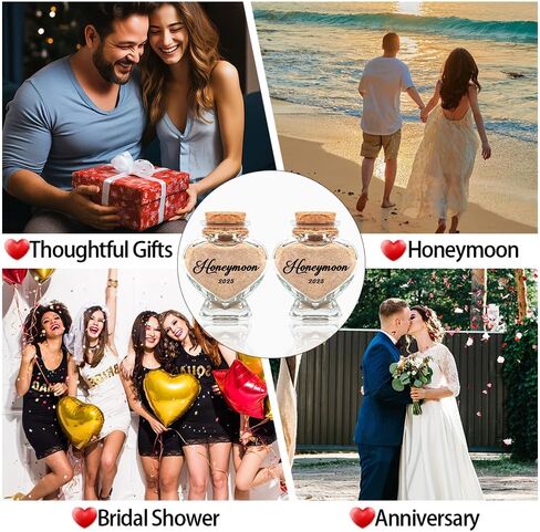 2 Pcs Honeymoon Sand Keepsake Jar 2025 Heart-shaped Sand Bottles Keepsake Glass Bottles Decorative Jars Bridal Shower Wedding Engagement Gifts for Her Him Man Women Couples Newlywed in Saudi Arabia