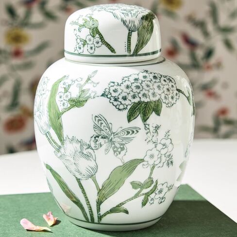 شركة Primrose و Lotus Chinoiserie Ginger Jar مع غطاء ، 7.5 بوصة ، الخزف in Saudi Arabia