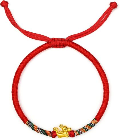 24K Solid Gold Bracelets, Real Pure Gold Bracelet Chinese Zodiac Jewelry Adjustable Braided Bracelet Rabbit Dragon Dog Piggy for Women Men Girlfriend in Saudi Arabia
