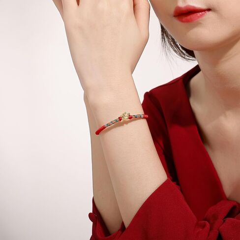 24K Solid Gold Bracelets, Real Pure Gold Bracelet Chinese Zodiac Jewelry Adjustable Braided Bracelet Rabbit Dragon Dog Piggy for Women Men Girlfriend in Saudi Arabia