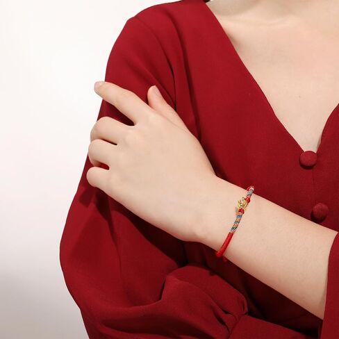 24K Solid Gold Bracelets, Real Pure Gold Bracelet Chinese Zodiac Jewelry Adjustable Braided Bracelet Rabbit Dragon Dog Piggy for Women Men Girlfriend in Saudi Arabia