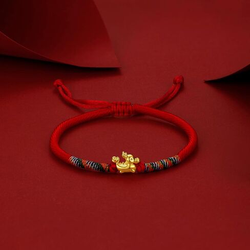 24K Solid Gold Bracelets, Real Pure Gold Bracelet Chinese Zodiac Jewelry Adjustable Braided Bracelet Rabbit Dragon Dog Piggy for Women Men Girlfriend in Saudi Arabia