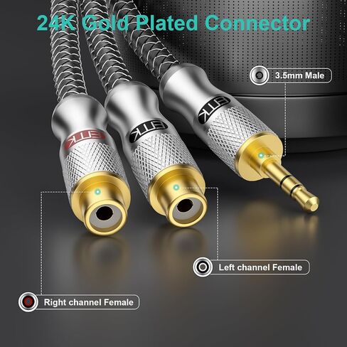كابل مضخم الصوت EMK، كابل محوري رقمي مزدوج محمي مع موصلات RCA إلى RCA مطلية بالذهب، كابل SPDIF (2 قطعة كابل RCA 90 درجة، أسود، 1.5 قدم/0.5 متر) in Kuwait