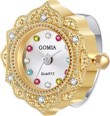 JewelryWe Novelty Finger Watch Classic Gold Silver Plated Round Dial Quartz Watch Rings Adjustable Rhinestone Ring Watch, for Halloween in Kuwait