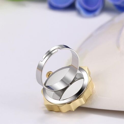 JewelryWe Novelty Finger Watch Classic Gold Silver Plated Round Dial Quartz Watch Rings Adjustable Rhinestone Ring Watch, for Halloween in Kuwait
