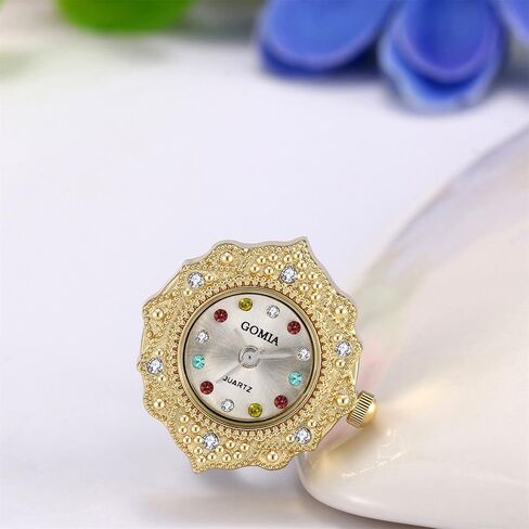 JewelryWe Novelty Finger Watch Classic Gold Silver Plated Round Dial Quartz Watch Rings Adjustable Rhinestone Ring Watch, for Halloween in Kuwait