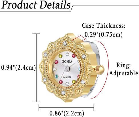 JewelryWe Novelty Finger Watch Classic Gold Silver Plated Round Dial Quartz Watch Rings Adjustable Rhinestone Ring Watch, for Halloween in Kuwait
