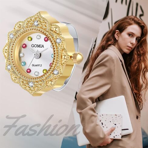 JewelryWe Novelty Finger Watch Classic Gold Silver Plated Round Dial Quartz Watch Rings Adjustable Rhinestone Ring Watch, for Halloween in Kuwait