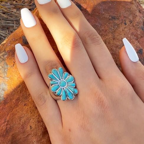 Turquoise Ring Sterling Silver 925 Genuine Gemstones Size 6 to 11 in Saudi Arabia