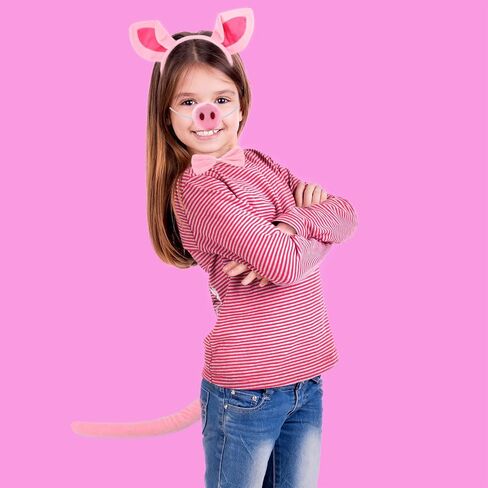HODRME 4 Pieces Pig Ears and Tail Set-Pink Pig Headband Tail Nose Bow Tie Cosplay Party Halloween Costume Accessories in Kuwait