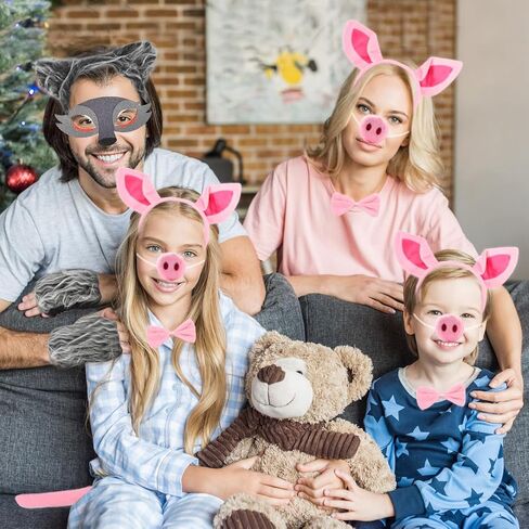 HODRME 4 Pieces Pig Ears and Tail Set-Pink Pig Headband Tail Nose Bow Tie Cosplay Party Halloween Costume Accessories in Kuwait