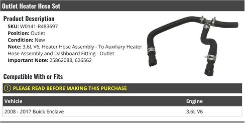 Outlet Heater Hose Set - Compatible with 2008-2017 Buick Enclave 3.6L V6 in Saudi Arabia