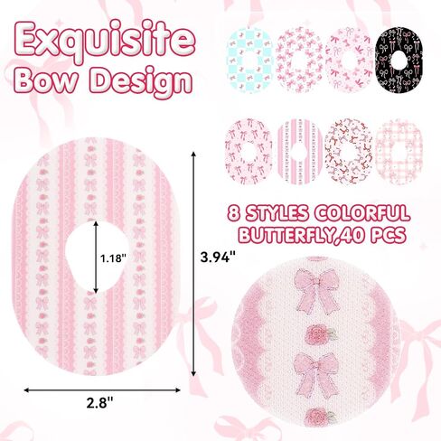 40 Pack Breathable Sensor Covers Compatible with Dexcom G7 ，Adhesive Patches for Dexcom G7，CGM Patches Coquette Pink Bow Adhesive Tape Stickers, Waterproof Flexible Pre-Cut, Long Lasting in Saudi Arabia