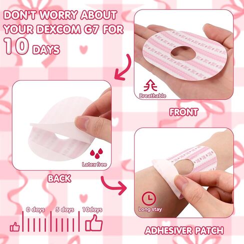 40 Pack Breathable Sensor Covers Compatible with Dexcom G7 ，Adhesive Patches for Dexcom G7，CGM Patches Coquette Pink Bow Adhesive Tape Stickers, Waterproof Flexible Pre-Cut, Long Lasting in Saudi Arabia