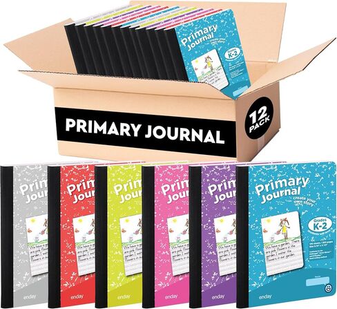 Enday Primary Journal Grades K-2, Primary Writing Journal, Half Page Ruled Primary Journal Composition Notebook for Kids, 100 Sheets kids Notebook, in Pink, Green, Red (6 Pack) in Saudi Arabia