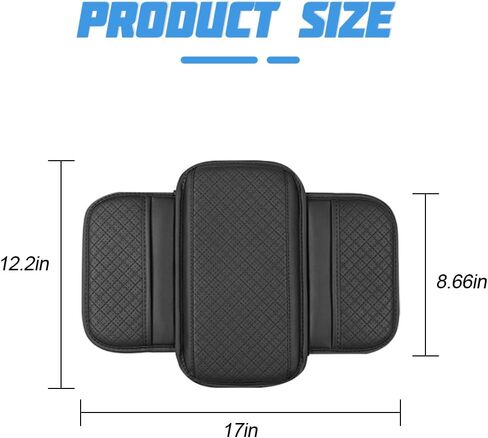 Car Center Console Cover, Leather Vehicle Armrest Cushion with 2 Storage Bags, Automotive Interior Arm Rest Seat Box Pad Accessories, Universal for SUV, Sedan, Truck (Black) in Saudi Arabia