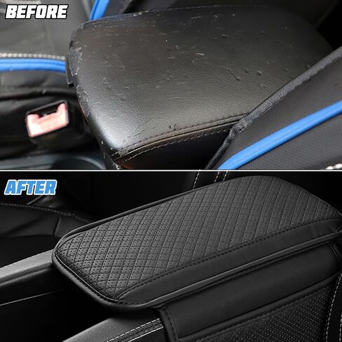 Car Center Console Cover, Leather Vehicle Armrest Cushion with 2 Storage Bags, Automotive Interior Arm Rest Seat Box Pad Accessories, Universal for SUV, Sedan, Truck (Black) in Saudi Arabia