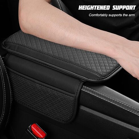 Car Center Console Cover, Leather Vehicle Armrest Cushion with 2 Storage Bags, Automotive Interior Arm Rest Seat Box Pad Accessories, Universal for SUV, Sedan, Truck (Black) in Saudi Arabia