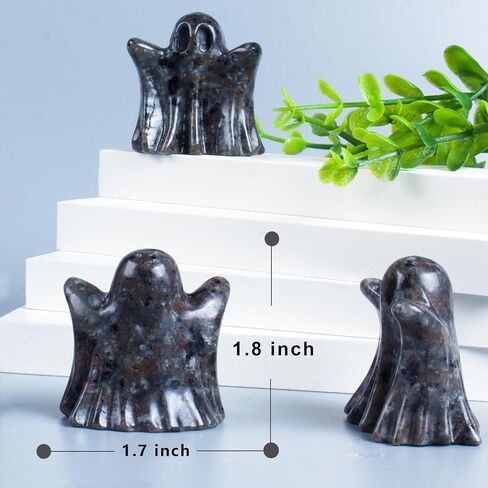 Flame Stone Crystal Ghost, 1.8in Ghost Decor, Cute Natural Crystal Ghost Statue, Halloween Crystals Figurines Hand-Carved, Spooky and Decoration for Home Office Mantel Decor in Kuwait