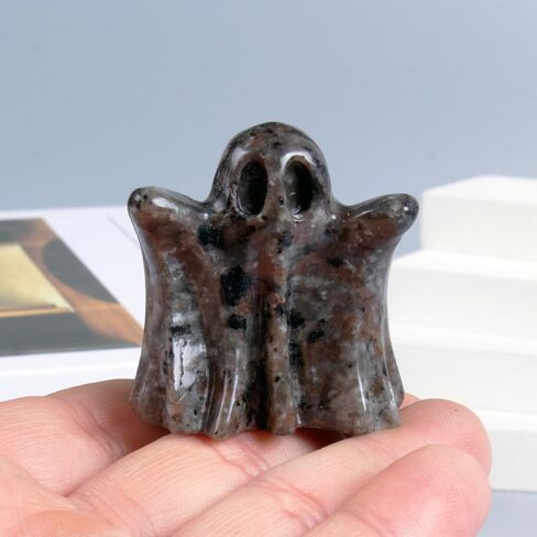Flame Stone Crystal Ghost, 1.8in Ghost Decor, Cute Natural Crystal Ghost Statue, Halloween Crystals Figurines Hand-Carved, Spooky and Decoration for Home Office Mantel Decor in Kuwait