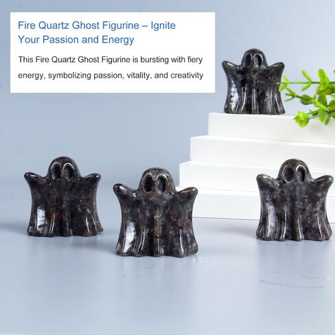 Flame Stone Crystal Ghost, 1.8in Ghost Decor, Cute Natural Crystal Ghost Statue, Halloween Crystals Figurines Hand-Carved, Spooky and Decoration for Home Office Mantel Decor in Kuwait