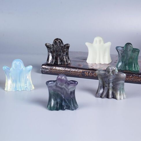 Flame Stone Crystal Ghost, 1.8in Ghost Decor, Cute Natural Crystal Ghost Statue, Halloween Crystals Figurines Hand-Carved, Spooky and Decoration for Home Office Mantel Decor in Kuwait