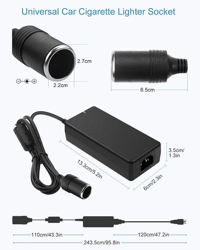 ALITOVE AC to DC Converter 12V 8A 13.5FT 110V to 12V Converter Car Cigarette Lighter Adapter to Wall Plug AC/DC Adapter for Car Cooler Warmer Vacuum, Massage Coushion and Other Car Devices Under 96W in Kuwait