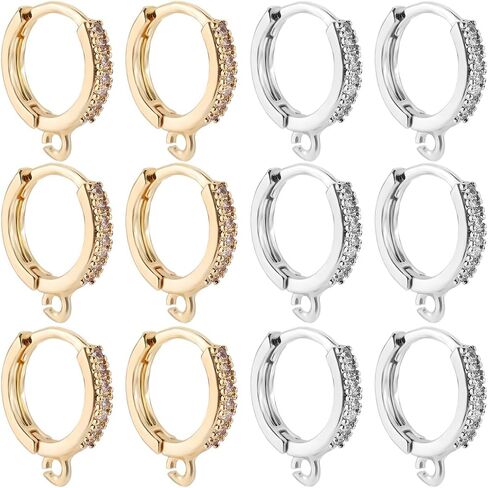 Beebeecraft 1 Box 14Pcs Cubic Zirconia Leverback Hooks 18K Gold Plated Huggie Hoop Earring Findings French Clip Ear Hooks with Loop for DIY Earring Making in Saudi Arabia