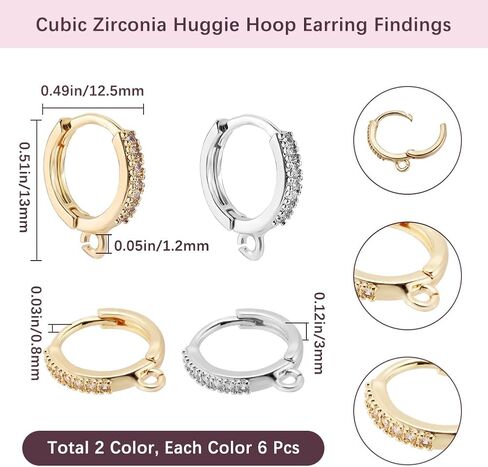 Beebeecraft 1 Box 14Pcs Cubic Zirconia Leverback Hooks 18K Gold Plated Huggie Hoop Earring Findings French Clip Ear Hooks with Loop for DIY Earring Making in Saudi Arabia