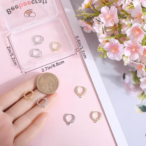Beebeecraft 1 Box 14Pcs Cubic Zirconia Leverback Hooks 18K Gold Plated Huggie Hoop Earring Findings French Clip Ear Hooks with Loop for DIY Earring Making in Saudi Arabia