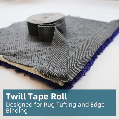 Long Twill Tape Roll - 1.5" Wide and 12 Yards Long - Designed for Rug Tufting and Edge Binding, Herringbone Poly Cotton Twill Tape (Beige,Gray) in Saudi Arabia