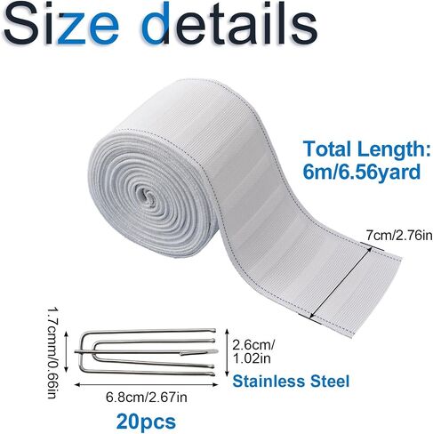 INCREWAY Curtain Accessory, 10 Meters/10.9 Yards White Curtain Tape Curtain Heading Deep Pinch Pleat Tape with 30 Pcs Stainless Steel 4 Prong Curtain Pleater End Tape Hooks Clips for Curtain DIY in Kuwait