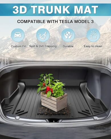Mixsuper Custom Fit Cargo Liner for 2017-2023 Tesla Model 3, All Weather Trunk Mat Durable 3D Upgrade Anti-Slip Rear Trunk Liner Cargo Mat Black in Saudi Arabia