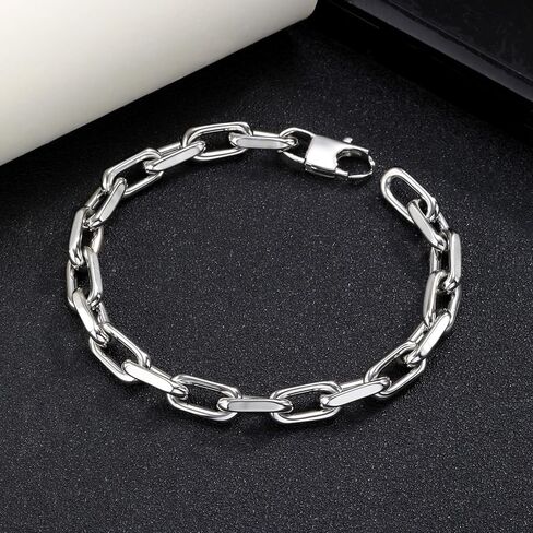 Stainless Steel Link Chain Bracelet for Men - Trendy Mens Bracelets Chunky Cuban Paperclip Solid Link Chain Wrist Bracelet Classic Simple Oval Stacking Layered Thick Large Jewelry Gifts for Men in Saudi Arabia