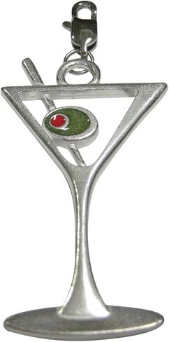 Kiola Designs Silver Toned Large Martini Cocktail Glass Pendant Zipper Pull Charm in Saudi Arabia