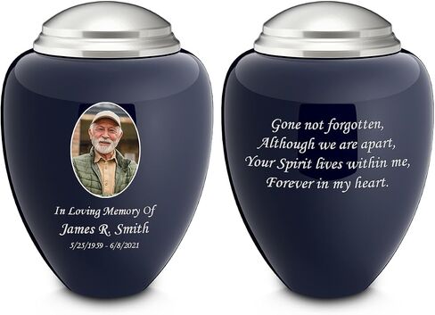 Geturns Tribute Adult Personalized Picture Cremation Urns for Human Ashes I Large Photo Blue Funeral Urn for Men and Women with Double Side Engraving I 200 lbs in Saudi Arabia