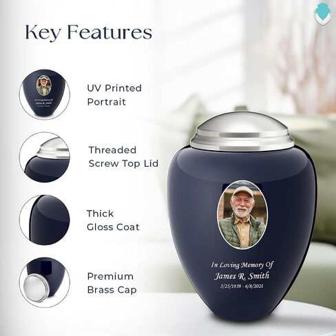 Geturns Tribute Adult Personalized Picture Cremation Urns for Human Ashes I Large Photo Blue Funeral Urn for Men and Women with Double Side Engraving I 200 lbs in Saudi Arabia