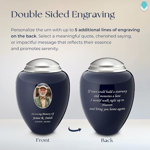 Geturns Tribute Adult Personalized Picture Cremation Urns for Human Ashes I Large Photo Blue Funeral Urn for Men and Women with Double Side Engraving I 200 lbs in Saudi Arabia