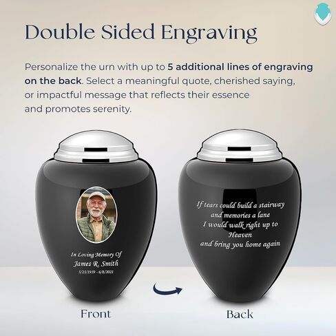 Geturns Tribute Adult Personalized Picture Cremation Urns for Human Ashes I Large Photo Blue Funeral Urn for Men and Women with Double Side Engraving I 200 lbs in Saudi Arabia