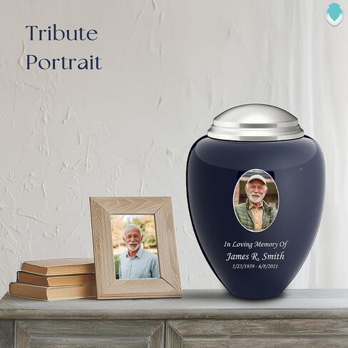 Geturns Tribute Adult Personalized Picture Cremation Urns for Human Ashes I Large Photo Blue Funeral Urn for Men and Women with Double Side Engraving I 200 lbs in Saudi Arabia