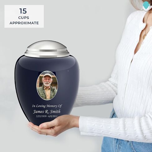 Geturns Tribute Adult Personalized Picture Cremation Urns for Human Ashes I Large Photo Blue Funeral Urn for Men and Women with Double Side Engraving I 200 lbs in Saudi Arabia